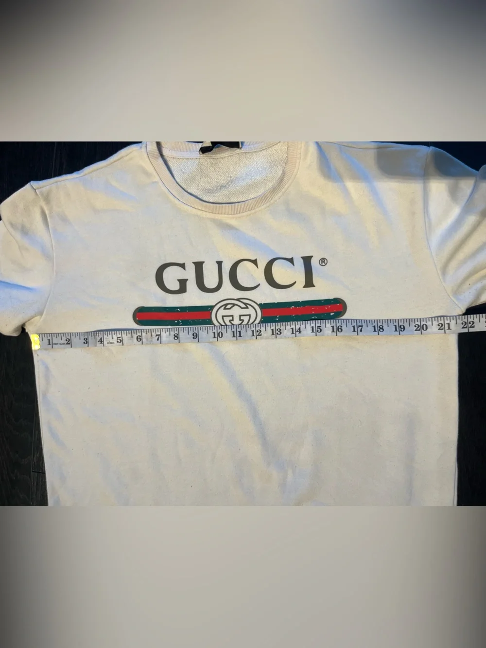 Gucci White Crewneck Sweater with Red and Green Stripe Logo